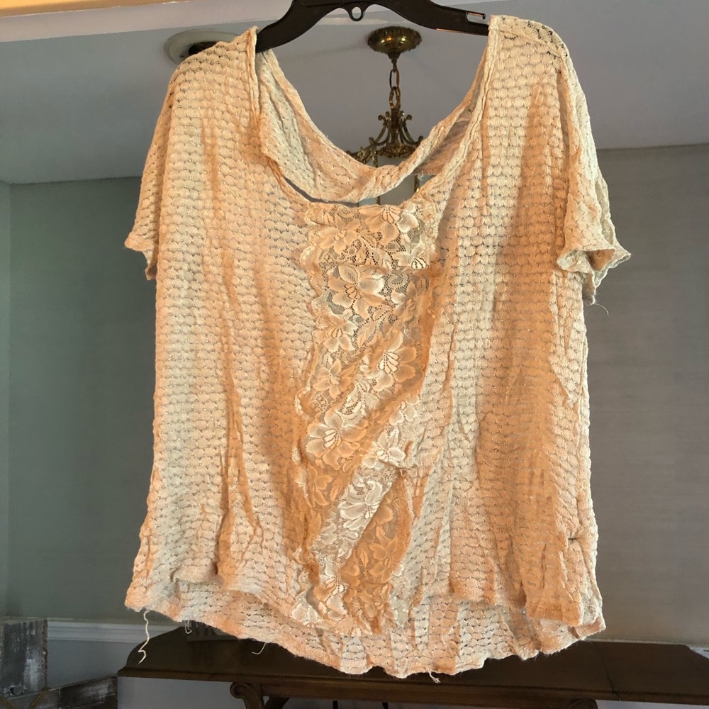 Light taupe colored lace blouse